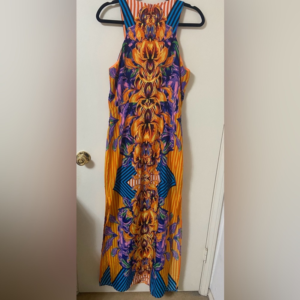 Gianni Bini Orange Floral Maxi Dress with Purple & Blue Accents - Picture 2 of 4